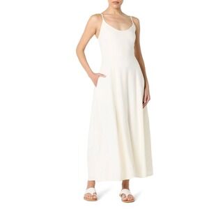 Daphne Linen Maxi Dress White Smocked Square Neck Spaghetti Strap Size Large